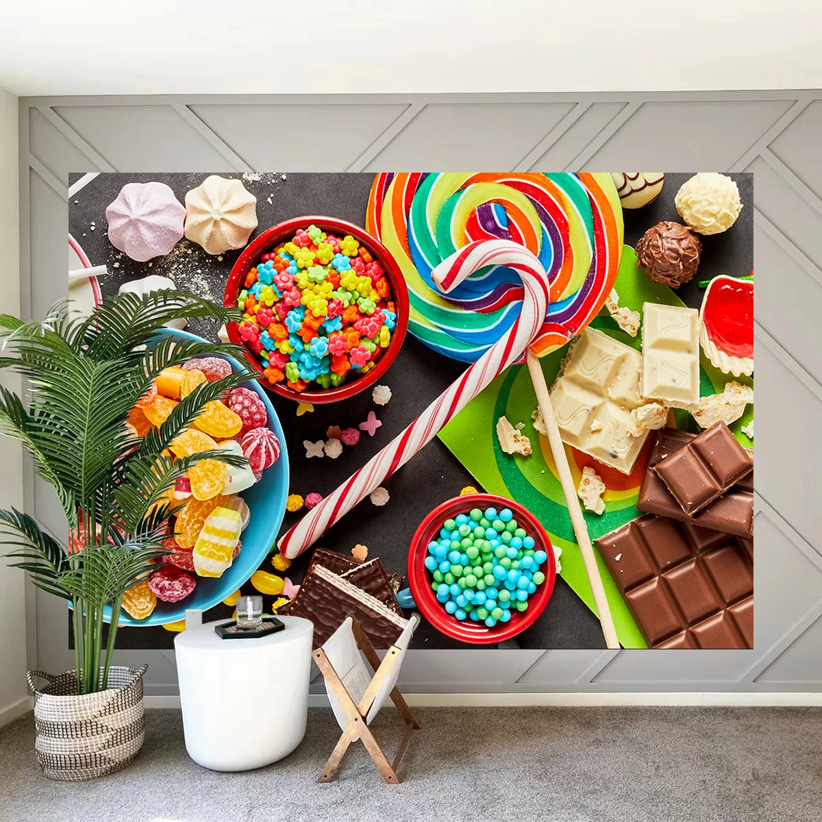 Colorful Candy Lollipop Cupcake Backdrop Retail Store Background Decor Kids Happy Birthday Welcome Banner Room Photography