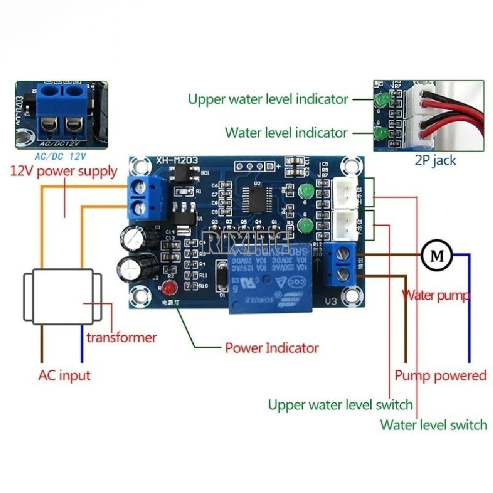 XH-M203 Water Level Controller Automatic Water Level Controller Water Level Switch Level Water Pump Controller 12V Relay Output