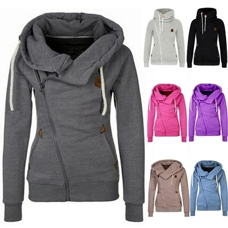 Custom Logo New Fashion Winter Woman Sports Personality Side Zipper Hooded Sweatshirt Candy Colored Sweater Coat