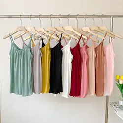 Summer satin camisole O Neck Loose sun-top Plus size Tank Top edible tree fungus halterneck tops