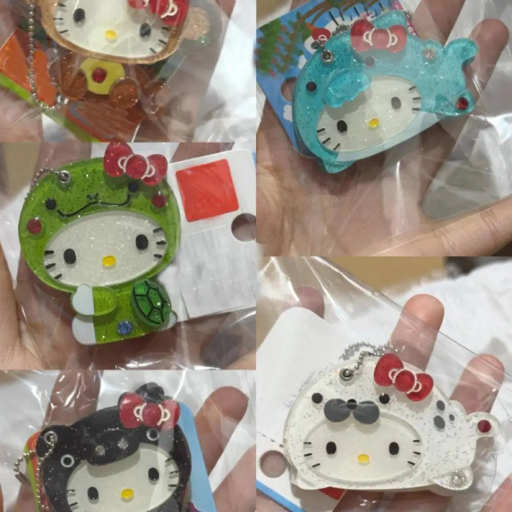 

Portable Kawaii Saniro Hello Kitty Makeup Mirror Keychain Cartoon Sliding Cover Mirror Keyring Bag Pendant Hanging Decoration