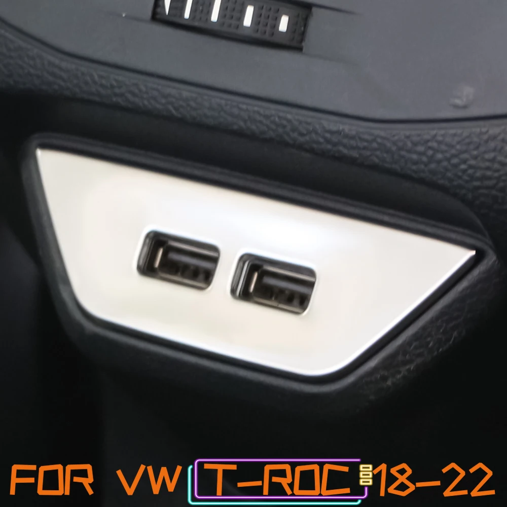 غطاء لوحة USB خلفي للسيارة من الفولاذ المقاوم للصدأ ، ملصقات زينة خلفي مزينة بترتر USB ، ملحقات Volkswagen VW T-Roc Troc 2017 - 2023