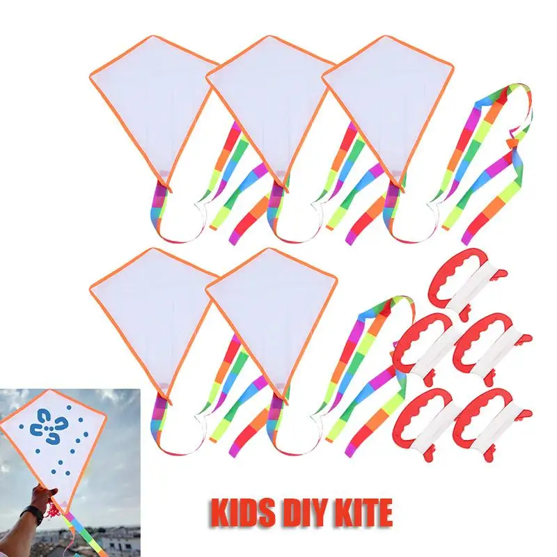 5 ชุดที่น่าสนใจ BLANK Kite DIY ของเล่นเด็กชุดหัตถกรรมกลางแจ้ง Kites จํานวนมากเด็กสําหรับเด็กจิตรกรรมหัตถกรรมเด็กวัยหัดเดินทาสี