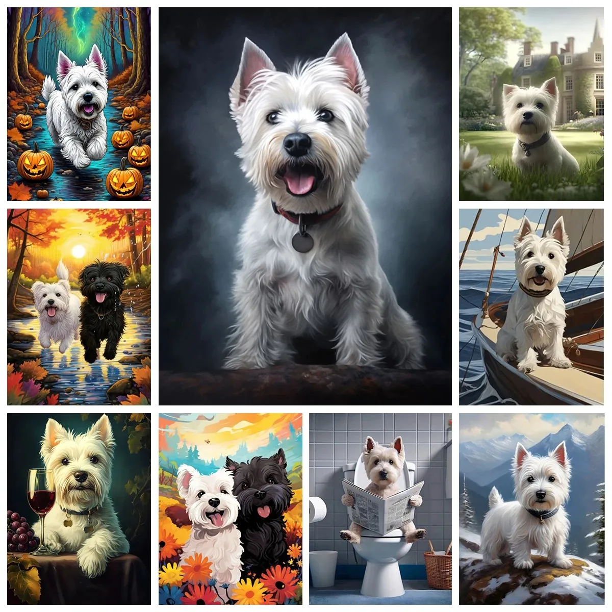 

West Highland White Terrier Cute Puppy Art Portrait Diamond Painting DIY Embroidery Mosaic Picture Home Room Decor Gift