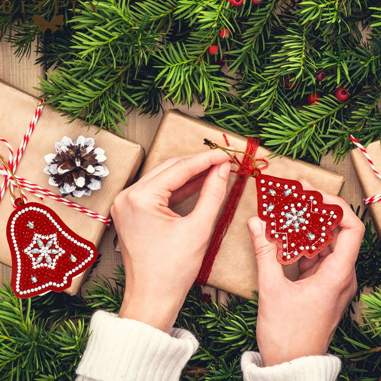 AB08-10Pcs DIY Diamond Painting Christmas Tree Pendant Full Drills Special Shape Diamond Embroidery Christmas Decorations