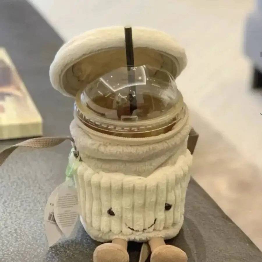 Bloom Plush Coffee Cylinder Messenger Women New Cartoon Milk Casual Crossbody Bags Hot Girls Ins Toy Water Cup Bag Y2k
