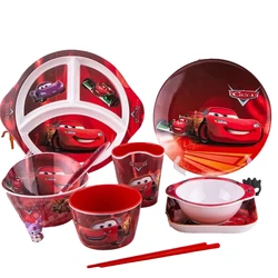 McQueen anime cartoon tableware set for boys and babies with divided plates and eating bowls, anti-scalding and anti-falling
