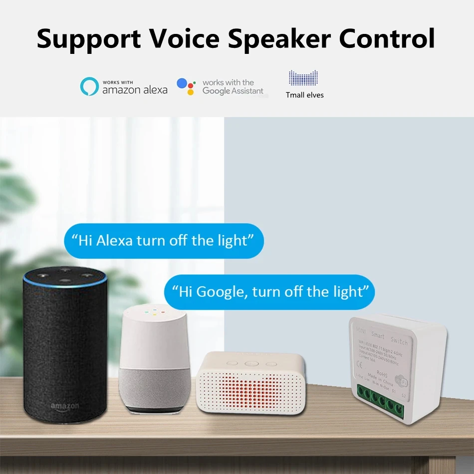 Miniinterruptor inteligente con Wifi, dispositivo con Control de 2 vías, Tuya, 16A, Alexa, Yandex, Alice, Smart Google Home, Control por voz