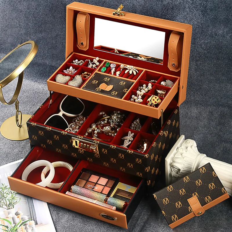 Lockable Jewelry Organizer with 3 Tiers Jewelry Box for Women Girls Gifts