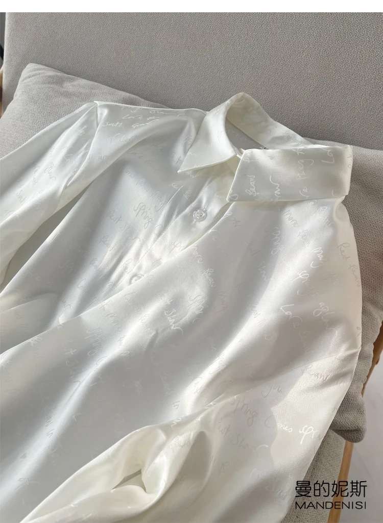 قمصان حريرية من Tcyeek-Mulberry للنساء ، قميص أبيض ، قمم الموضة بالحروف ، ملابس الربيع والصيف ،