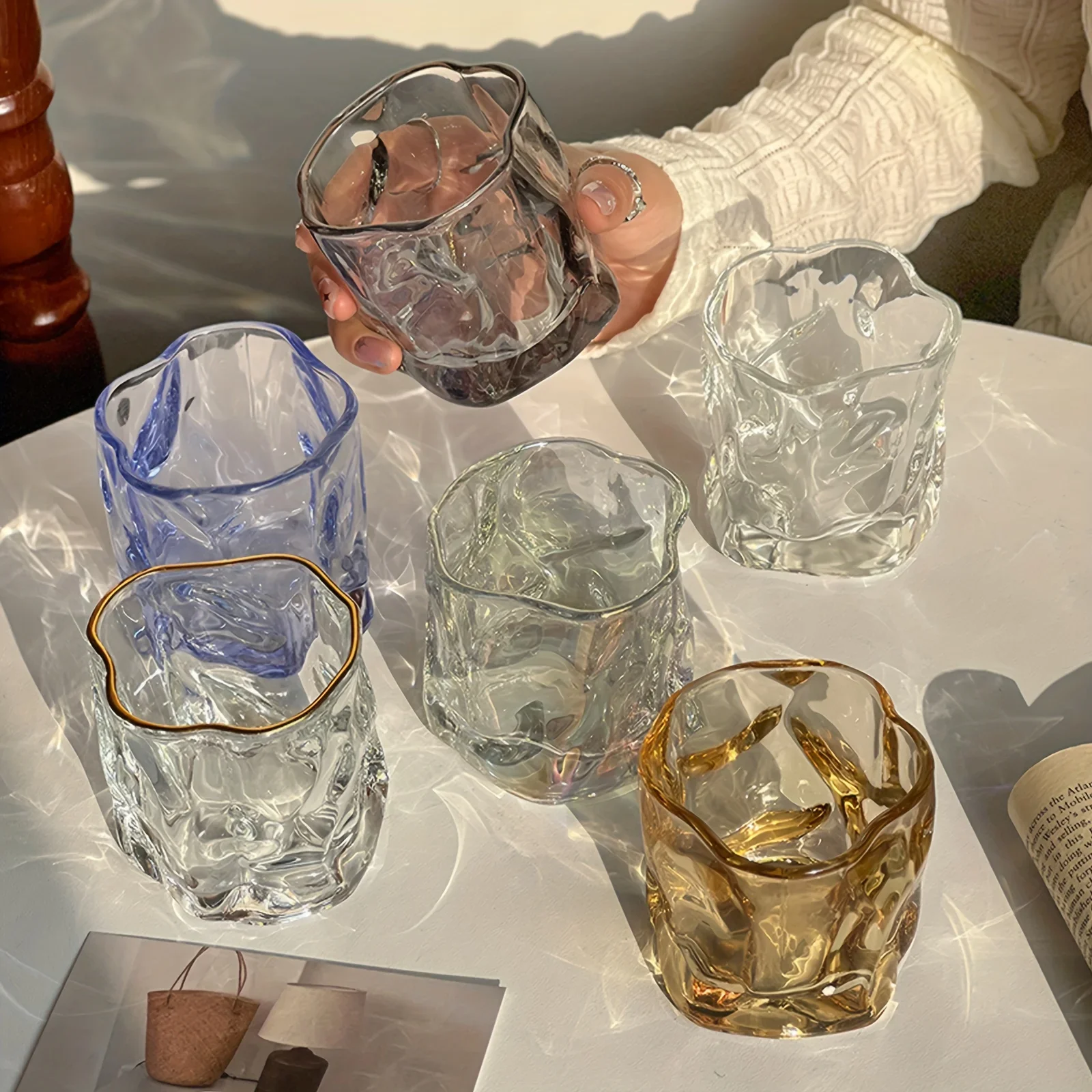 Copa de whisky única, copa de vino transparente Irregular, vasos para beber para el hogar, taza de bebida de verano, utensilios de cocina