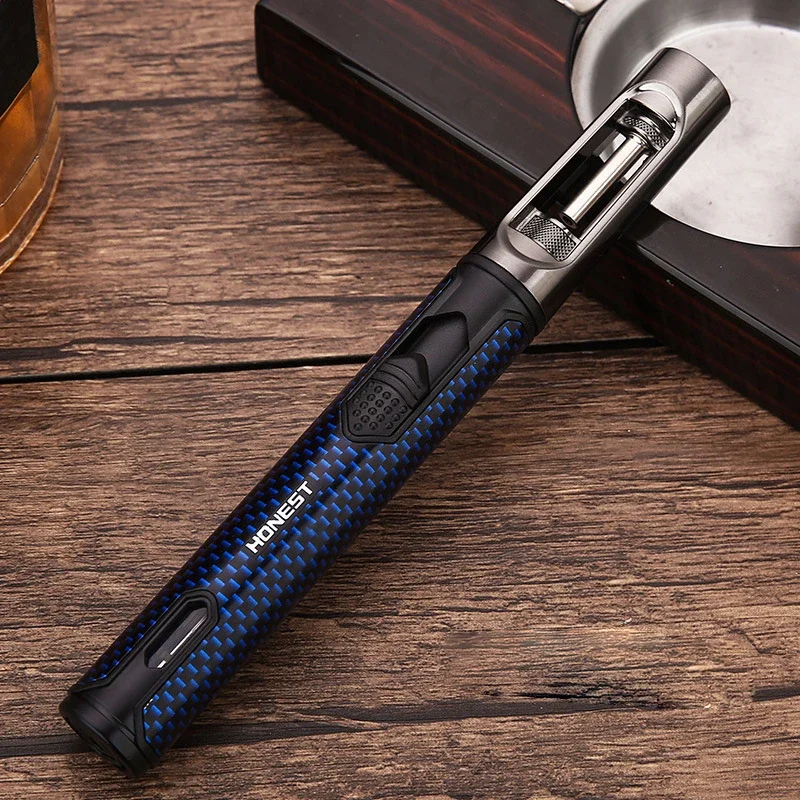 HONEST New Windproof Metal Flashlight Rechargeable Pen Lighter Jet Flame Butane Lighter Kitchen BBQ Camping Men\'s Small Tool