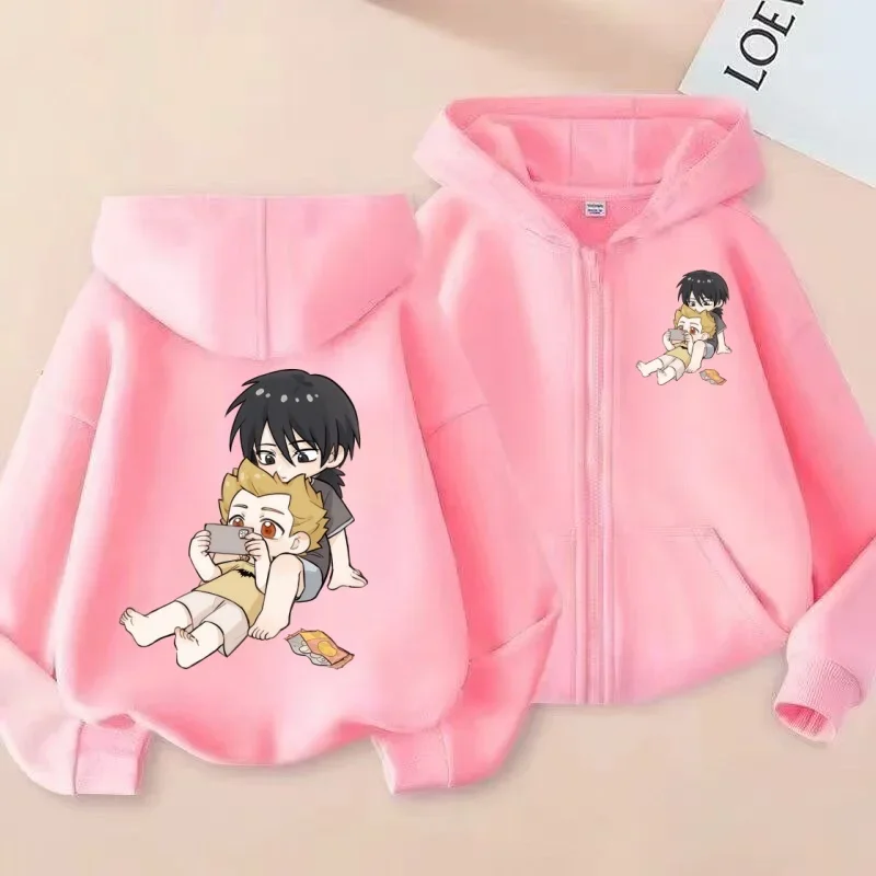 الأطفال سستة سترة الشارع نمط Q نسخة أنيمي مزدوجة مطبوعة هوديي قمة الموضة العصرية #6