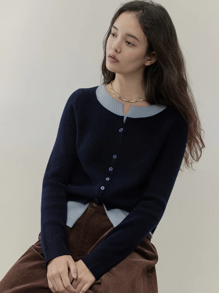 

Soft Woolen Knitted Open Cardigan Women's Autumn Winter New Sle Color Blo Fake Two-Piece Casual Faion round Ne Button