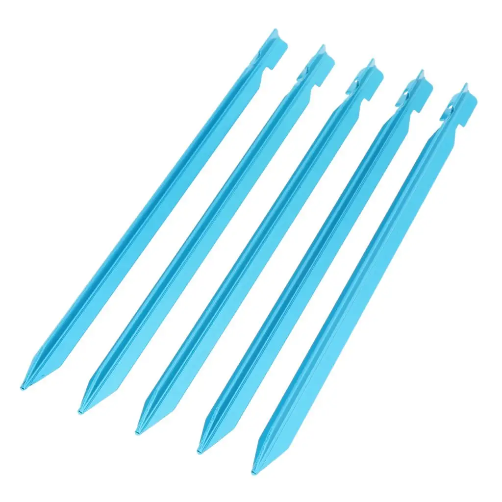 2x5pcs 23cm Aluminum Camping Tent Stakes Pegs Triangle Ground Nails Blue