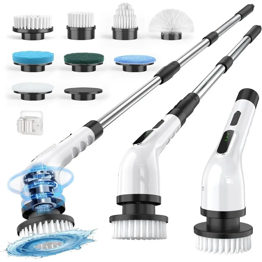 

Щетка-скруббер для чистки ванной комнаты, беспроводная щетка для душа с защитой от воды IPX7 и 3 скоростями, 9 насадок, Ba