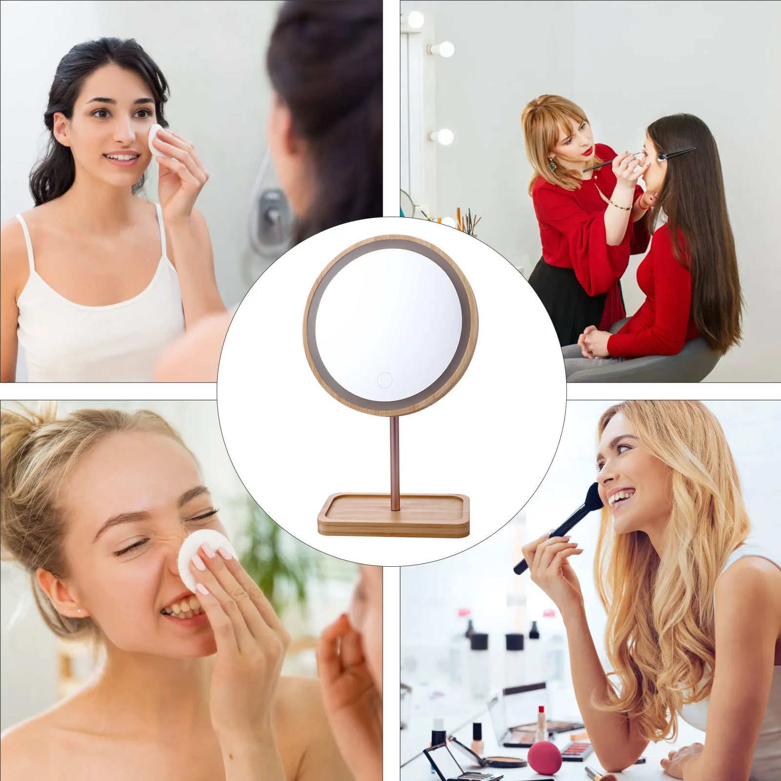 

1pc Makeup Round Led Desktop Vanity Led Vanity Mirror 90° Swivel Lighted Tabletop Mirror For Home Gift