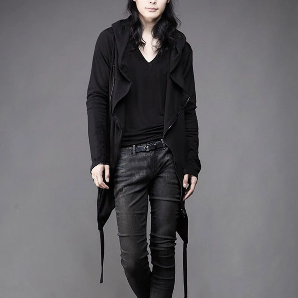 Mens Irregular Hem Hooded Mid-Length Cape Spring Streetwear Fashion Nightclub Stage Niche Breath Sweatshirt Men'S Wear 2026 New