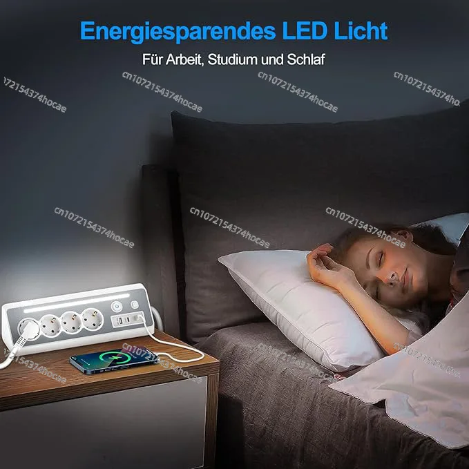 مقبس قياسي أوروبي متعدد المآخذ مع مفتاح إضاءة مع مقبس USB بجانب السرير PD شحن سريع شريط متعدد الطاقة بدوره واحد #2