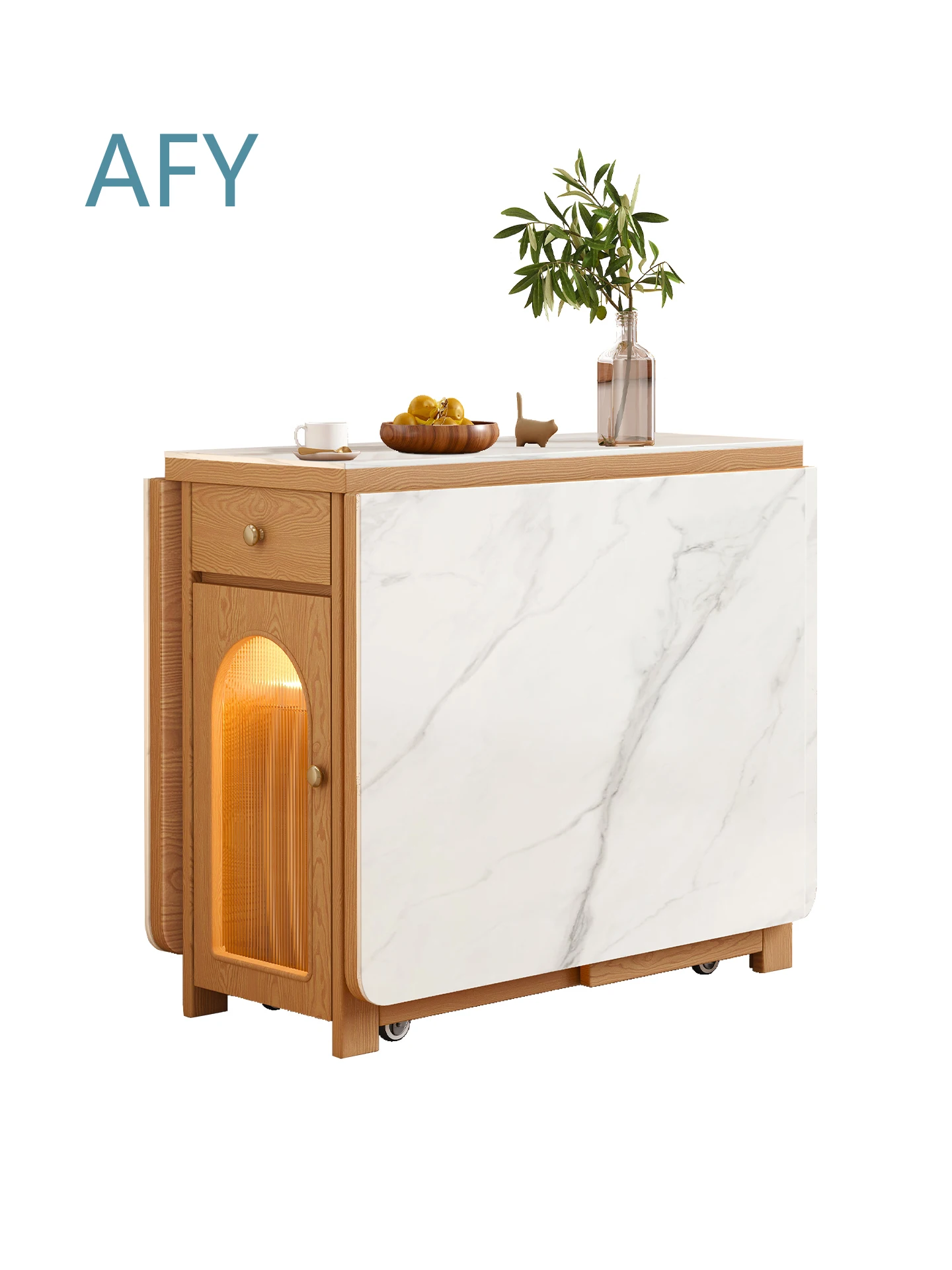 Solid Wood Slate Log Color Folding Rectangular Small Table for Household Dining Room for Small Apartment for Home Use for