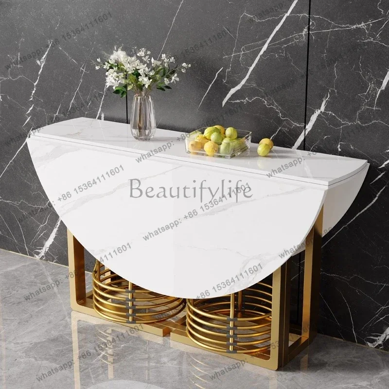 LJY Luxury  Living Room Furniture Extendable Dining Table Legs Metal Gold Folding Design Dining Table Space Savers Mesas De Jant