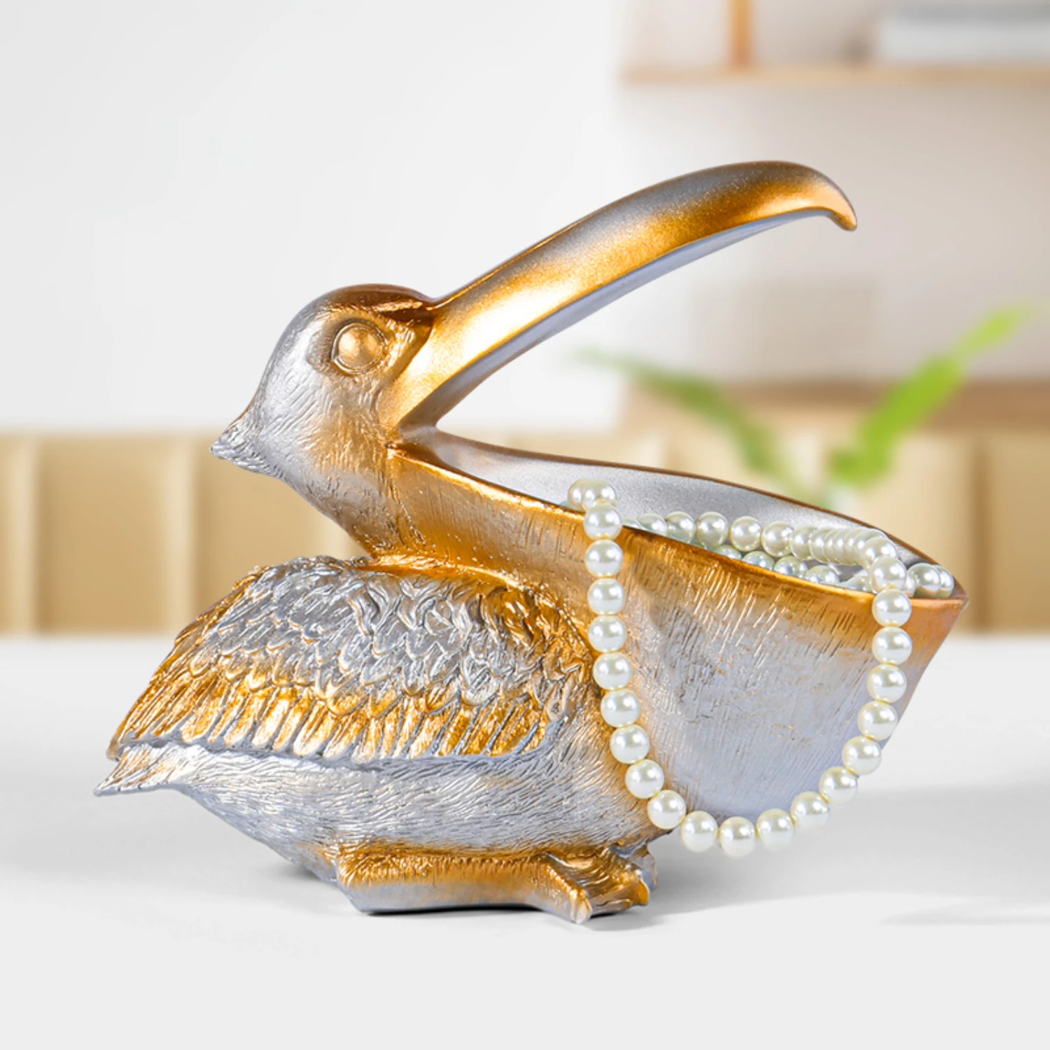 Large, Whimsical Pelican-Shaped Box Animal Statue - Unique Novelty Holder for Keys, Watches, Snacks, and Candy - Eye-Catching De