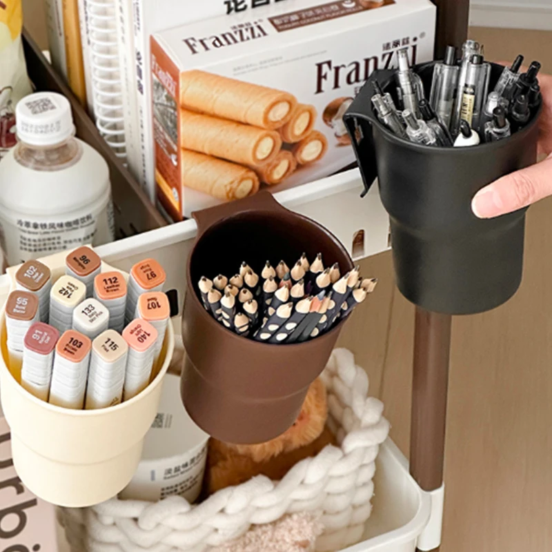 Multifunctional Portable Plastic Organizer Box, Large Capacity Pen Pencil Hanging Cup Holder