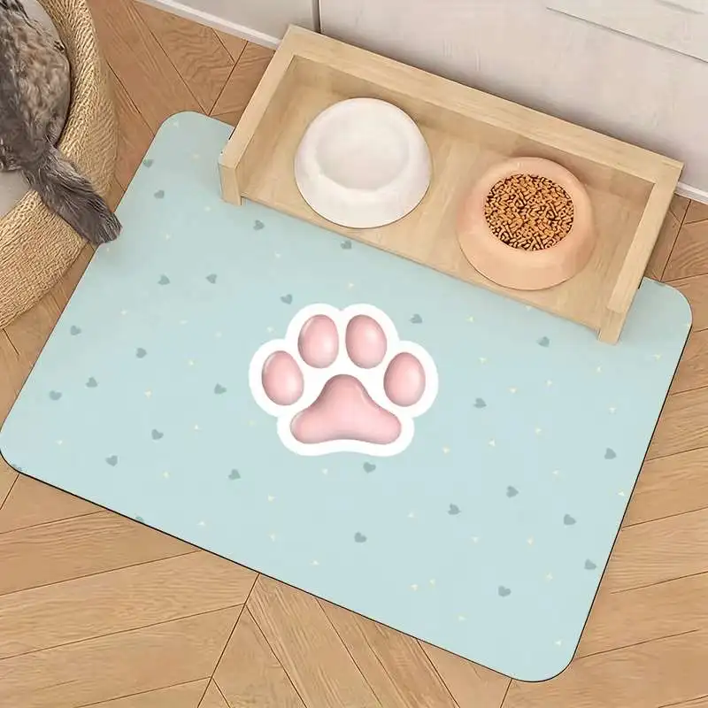 1pc Diatom Mud Non-Slip, Leak-Proof Dog Feeding Mat (Paw Print And Heart Pattern), Light Green, Suitable for All Dog Breeds