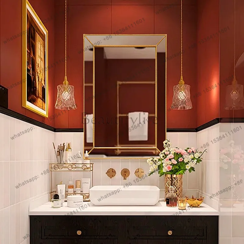 European-style square smart makeup mirror, bathroom and bedroom vanity mirror, wall-mounted mirror