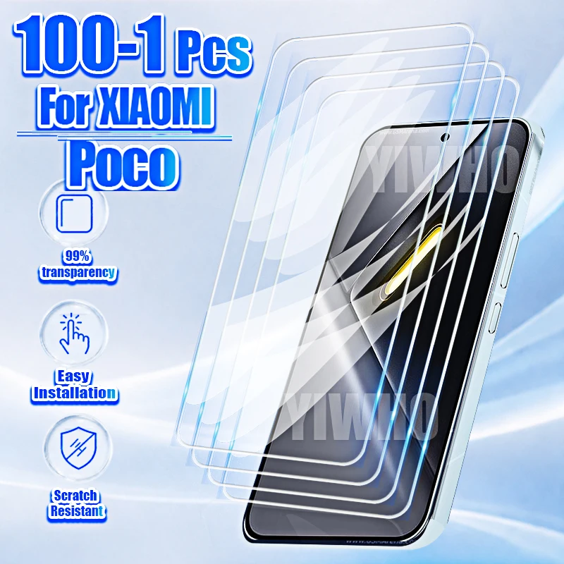 1-100Pcs Protective Tempered Glass for Xiaomi Poco X8 Pro Max X7 X6 X5 X4 X3 Pro 5G Screen Protectors Front Case Film Pocco