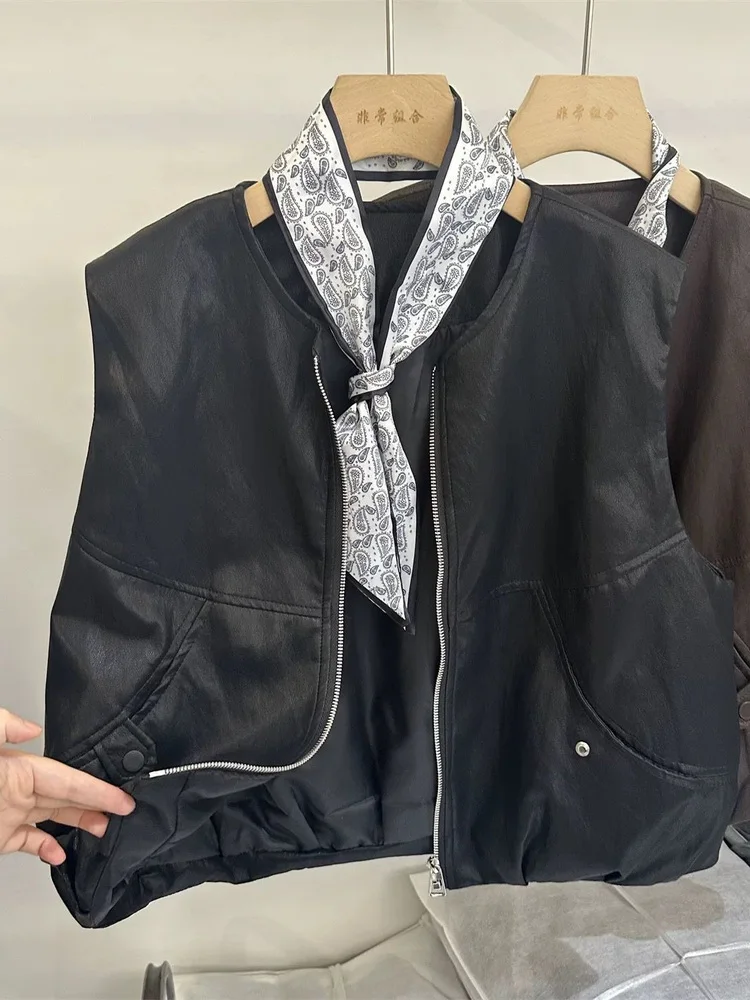 جايت نسائي من جلد البولي يوريثان مع سحاب Ne Design وشاح بحزام ملابس خارجية طبقات معطف علوي عصري وسادة كتف Jaet #2