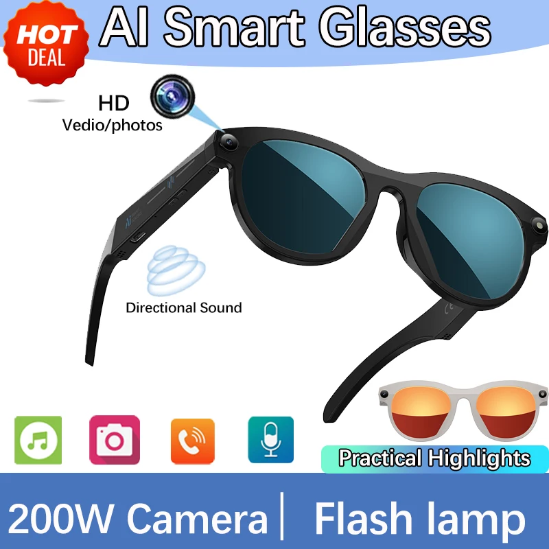

HD AI Smart Glasses Photochromic Multifunction Bluetooth Calling Voice Assistant Music Player Translate Camera Hot Smart Glasses