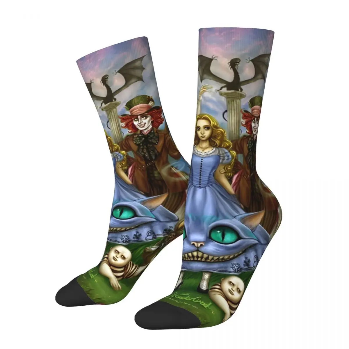 Alice In Wonderland Stockings Couple Socks High Quality Funny Socks Autumn Running Non Slip Design Socks Gift