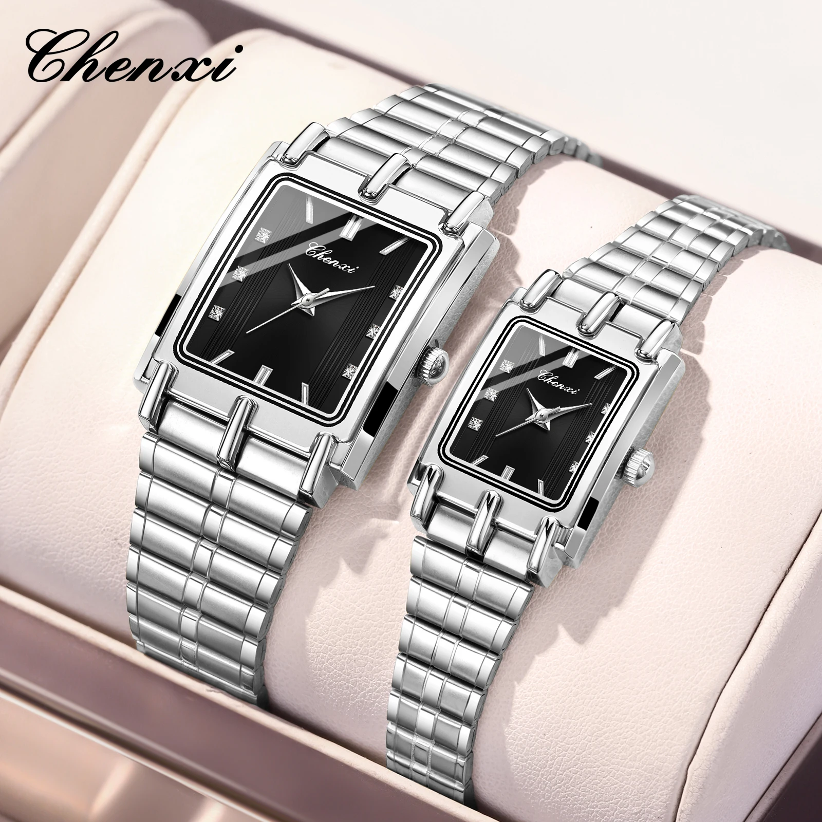CHENXI 106 Новые модные парные часы прямоугольной формы, кварцевые, из нержавеющей стали, для мужчин и женщин, подарок для влюбленных.
