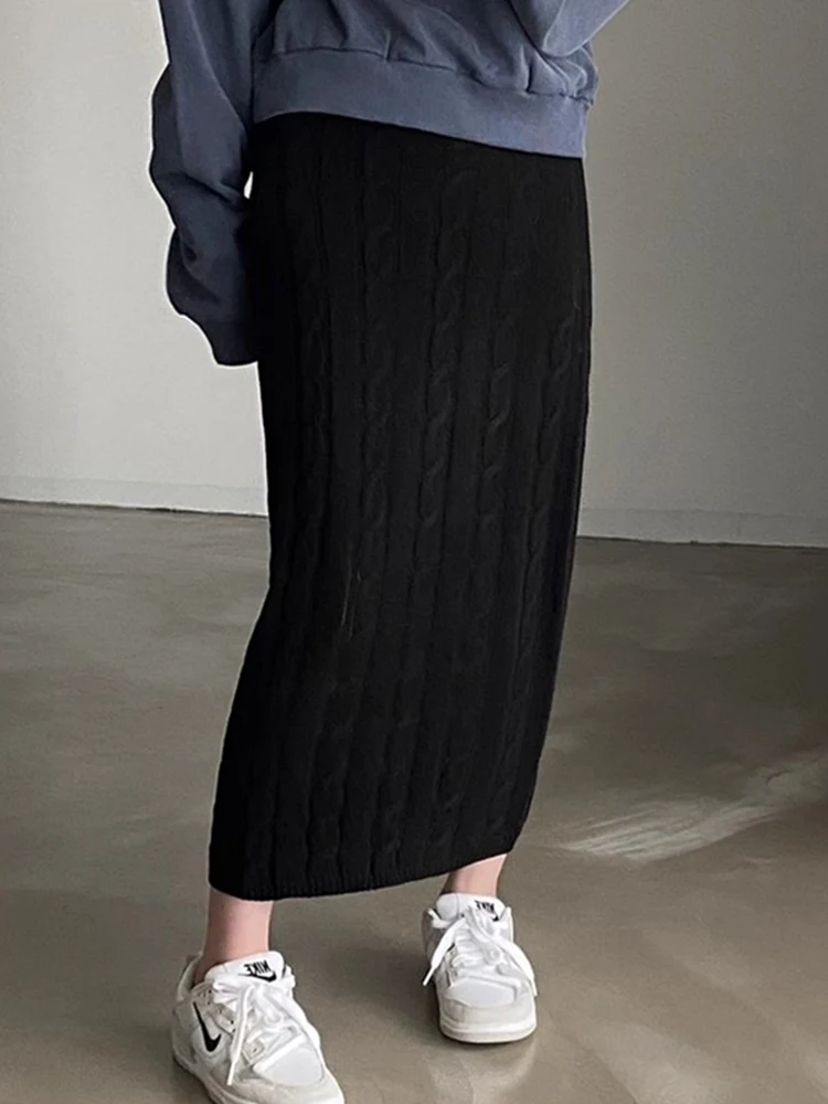 

Chic Autumn Winter High Waist A-Line Knitted Skirt Women's Long Midi Skirt Retro Floral Pattern Versatile Commute Sle