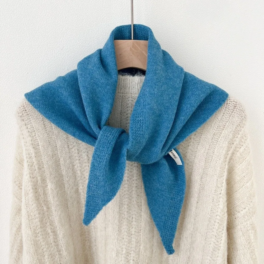 Modischer Einfarbiger Gestrickter Dreiecksschal Gestreifter Dreieckiger Falscher Kragen Winddichter Halswärmer Kreuz-Halstuch für Mädchen – Detail 7