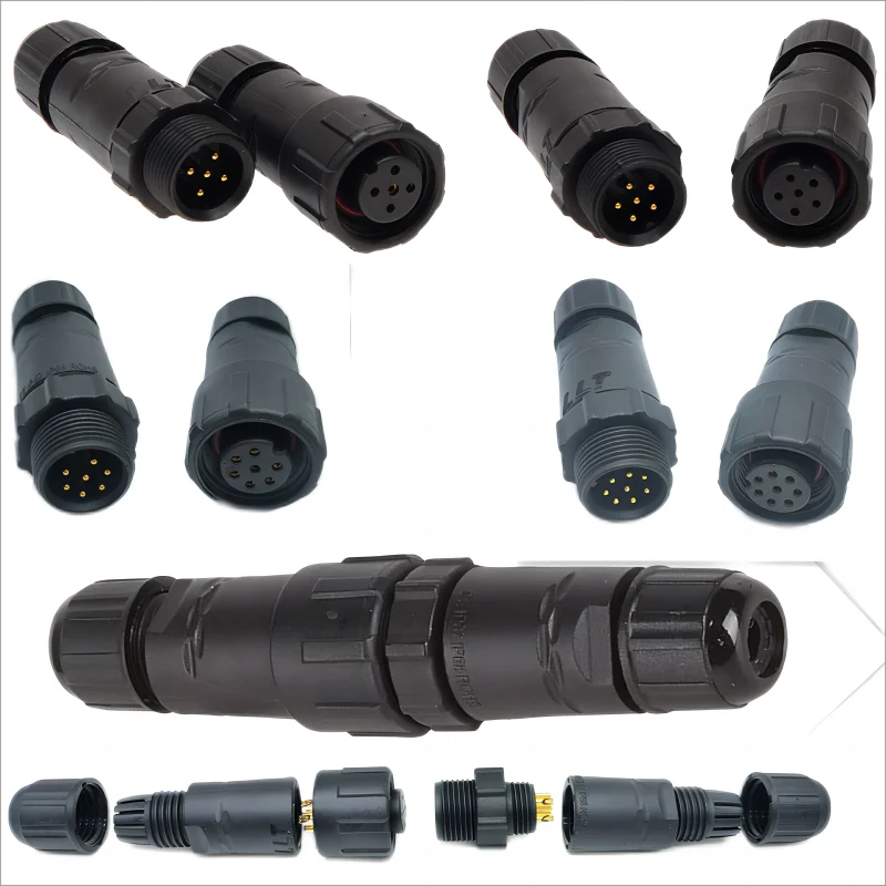 Waterproof M14 Welded Aviation Plug, 2-7 Core Wire-to-Wire Connector, 12mm Panel Cutout Industrial Male Female Joint