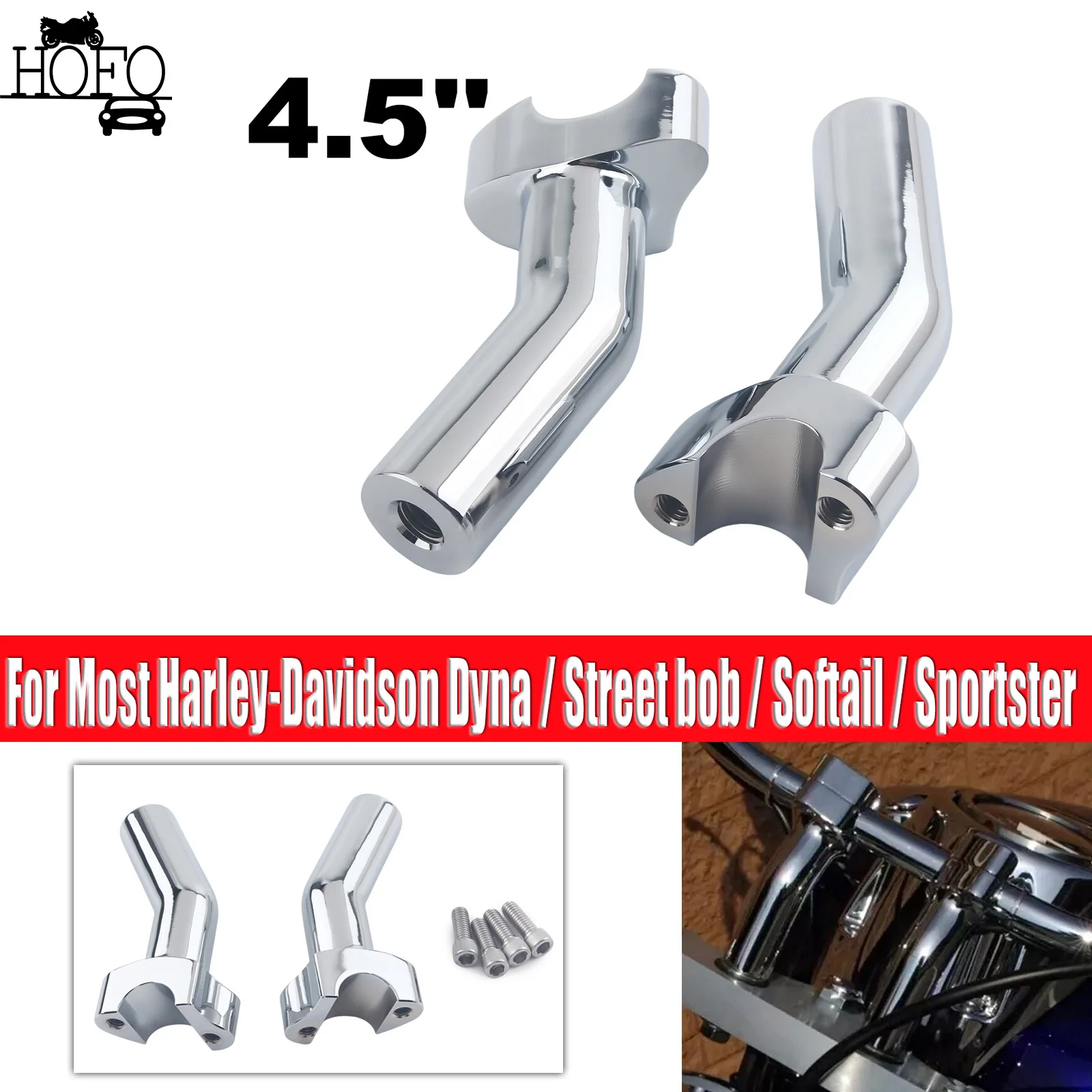 

For Most Harley-Davidson Dyna / Street bob / Softail / Sportster and Other Models 4.5" CNC Tall Pullback Handlebar Risers