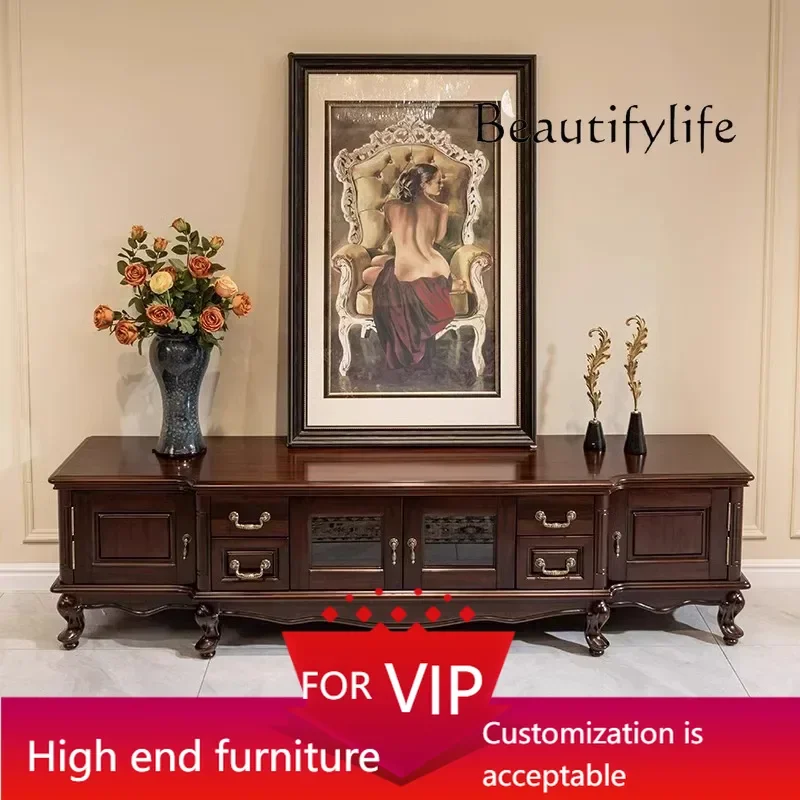 

UP American all-solid wood TV cabinet walnut retro light luxury locker living room environmentally friendly floor cabinet