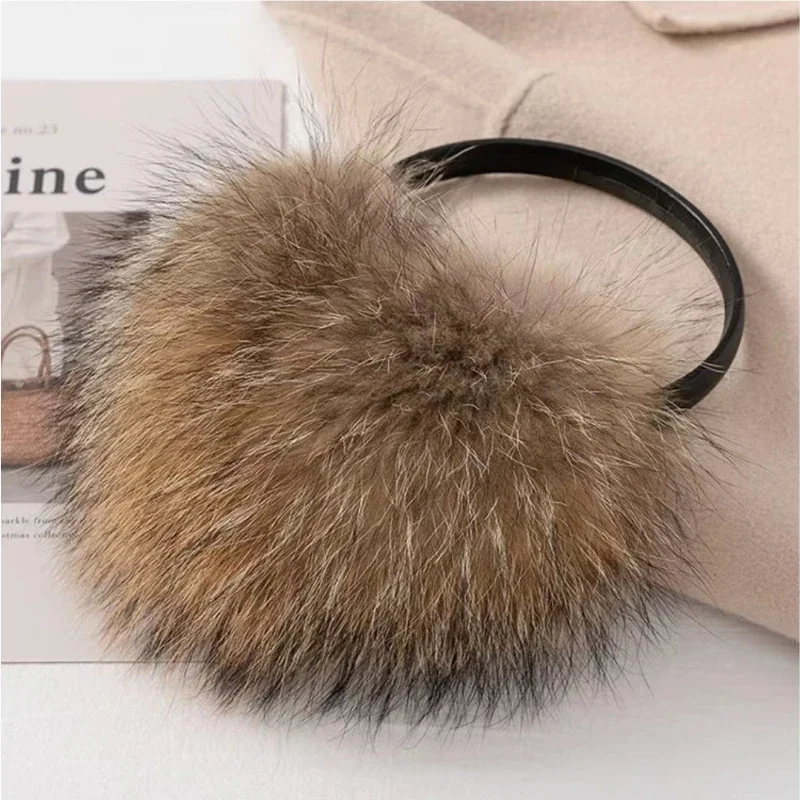 Earmuffs de pele de raposa de luxo quentes para mulheres, pelúcia ultra grande, estilo novo, inverno