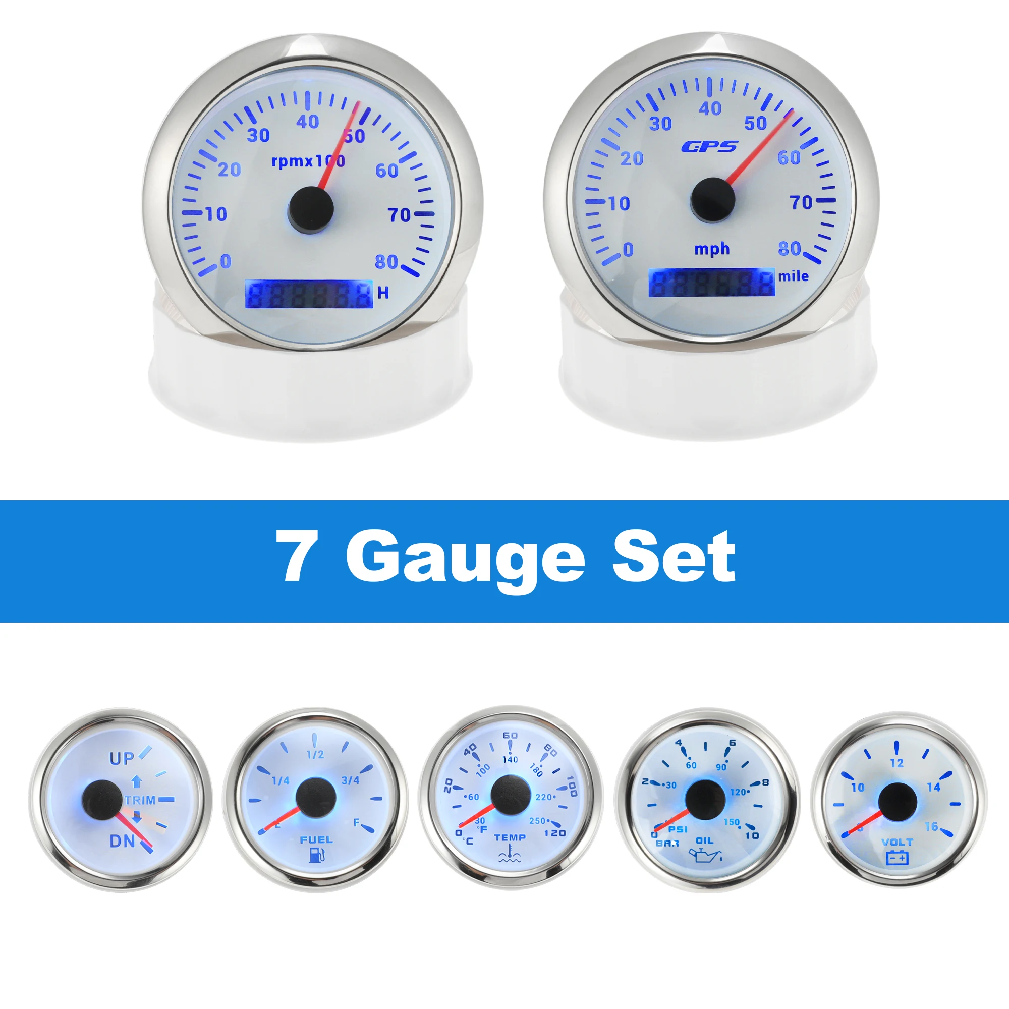 

UXCELL Лодка 7, набор манометров, GPS-спидометр, тахометр, топливный/температурный/масляный/вольт/триммер для морского автомобиля