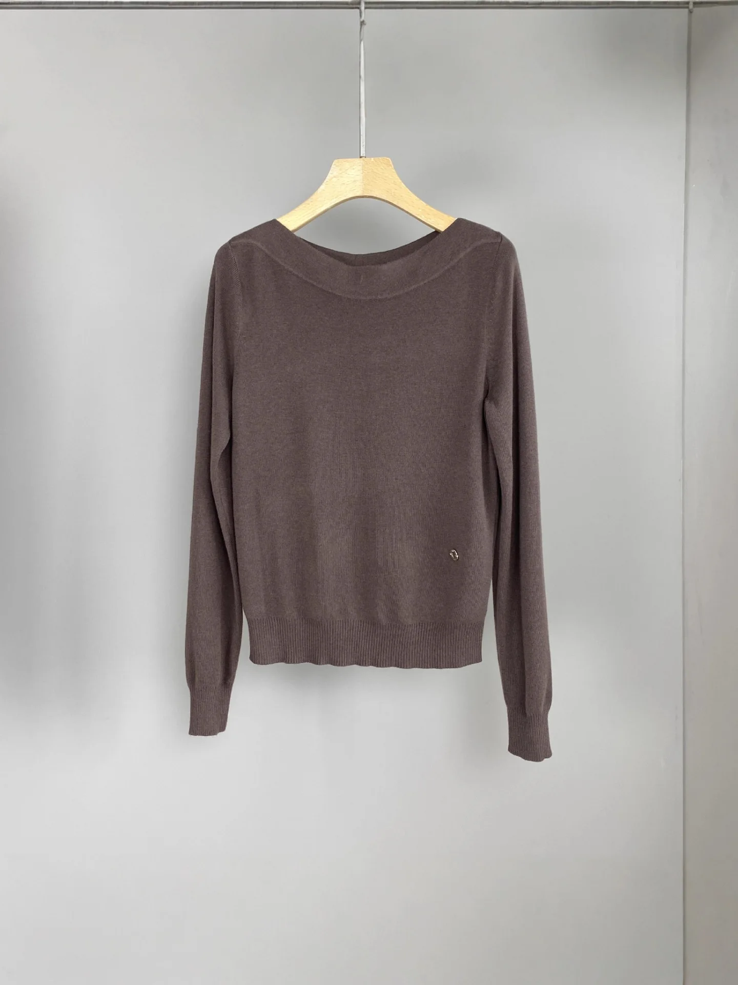 

Women's Autum Winter New Solid Color One-word Collar Wool Knitted Long-sleeved Sweater Fashion All-match