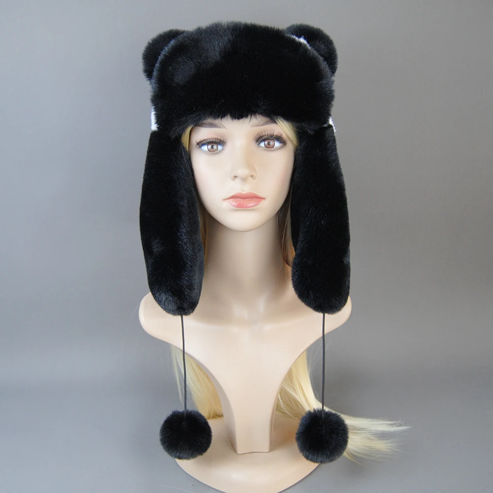 Hot Sale New Women False Rex  Rabbit False Fur Hat Winter Warm Fur Hat Black and White Panda Cute Color Artificial Hat