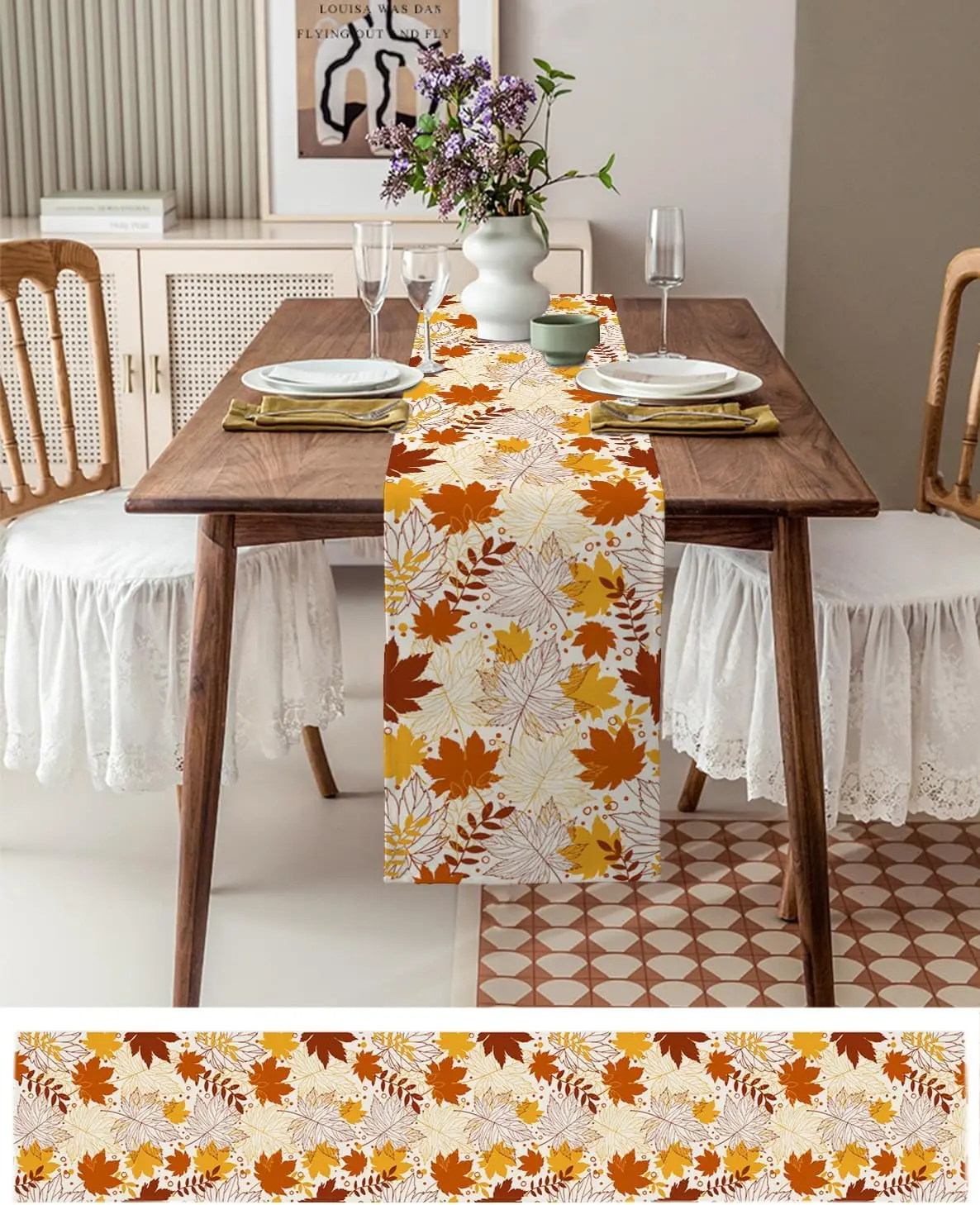 Fall Thanksgiving Maple Leaves Linen Table Runner Dresser Scarf Autumn Harvest Dining Table Runners for Thanksgiving Decorations