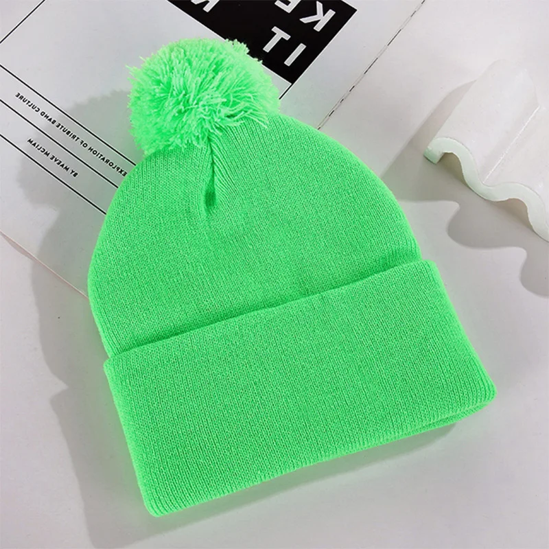 Adult fur ball knitted hat autumn and winter simple fur ball solid color woolen pullover hat