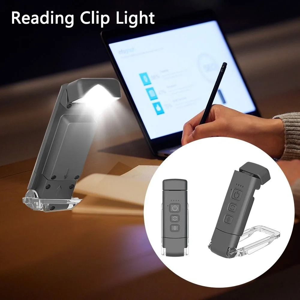 USB Rechargeable Book Light Useful 3 Colors Lightweight Bookmark Night Light 5 Brightness Levels Light Lamp Clip Lighting