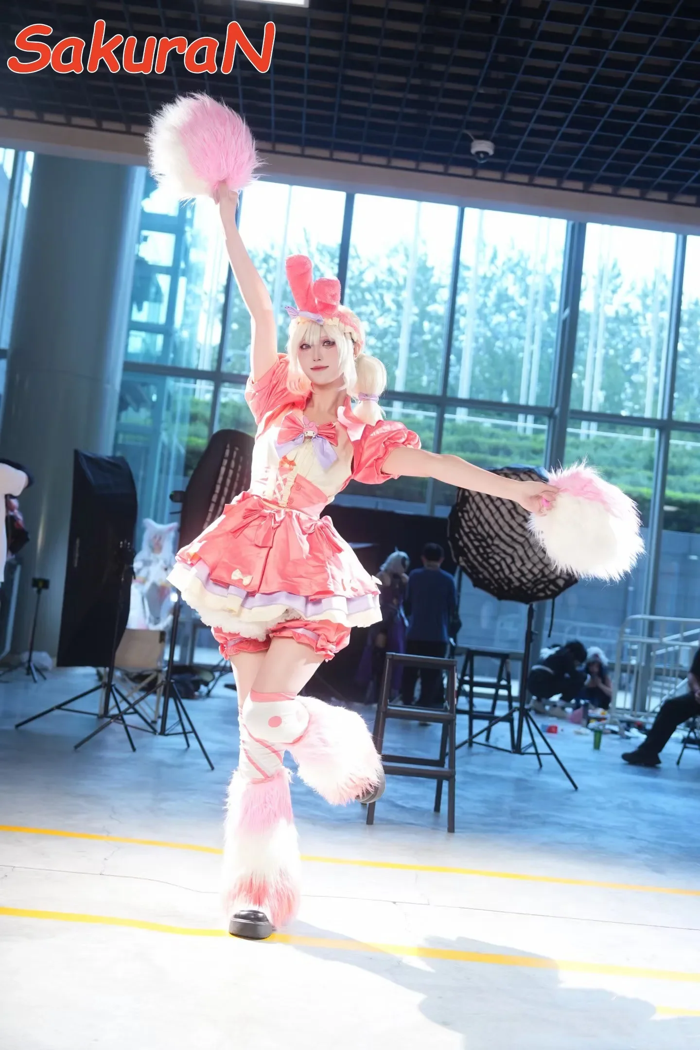 

Lily Barrier Cosplay Identity V Cheerleader Costume Uniform Pink Dress Wig Set Anime Outfit for Women Party Role Play