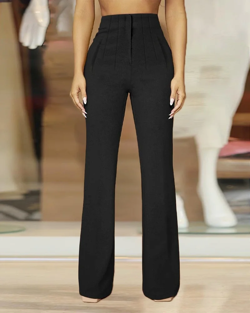 Women's Casual Slim Fit Pants High Waist Street Style Asymmetric Commute Long Trousers Micro Flared Pants Polyester Material