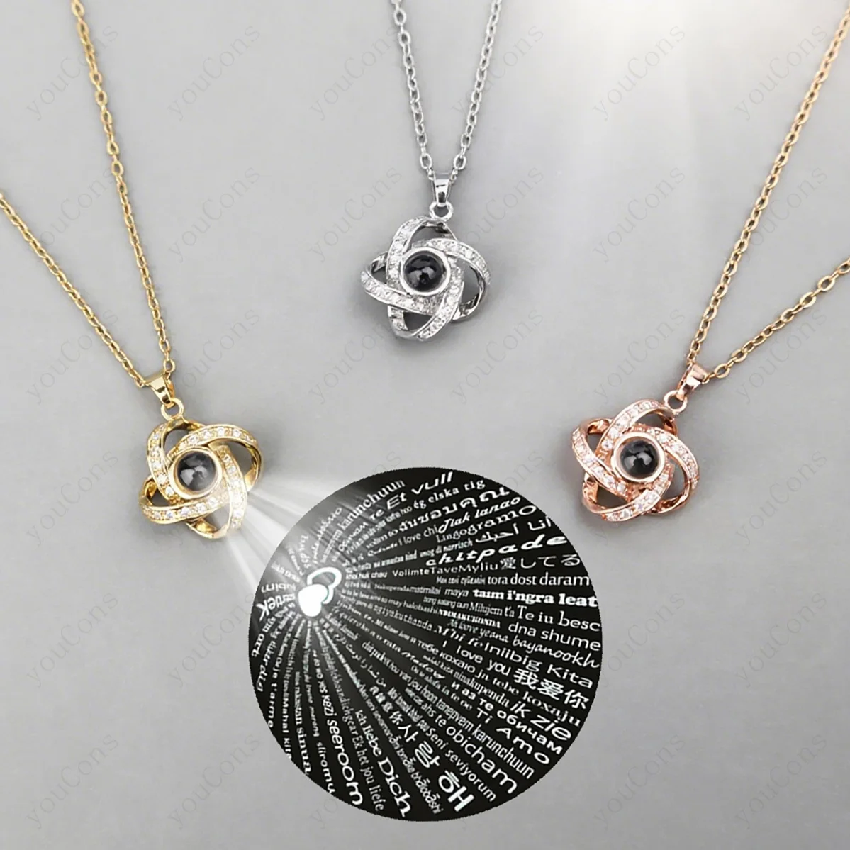 100 Languages I Love You Projection Necklace Geometry Pendant Stainless Steel Chain Valentine's Mother's Day Gift For Women