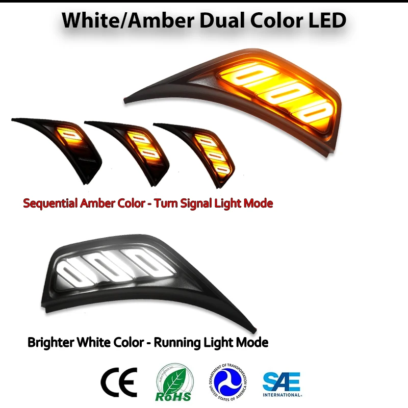 IJDMWhite-luces LED de doble Color para guardabarros, marcador lateral iluminado con bordes cromados para Jeep 2018-up Wrangler JL & Gladiator JT